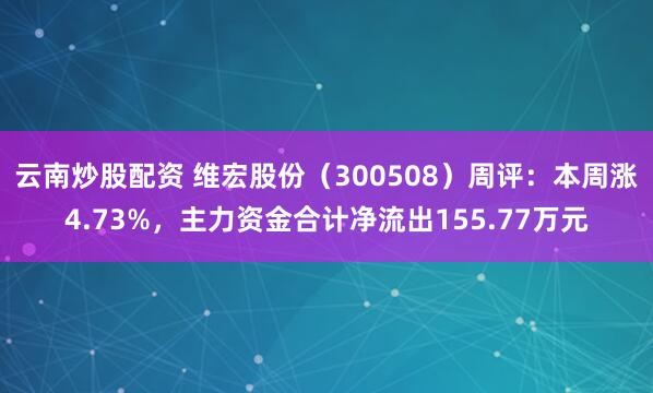 云南炒股配资 维宏股份（300508）周评：本周涨4.73%，主力资金合计净流出155.77万元